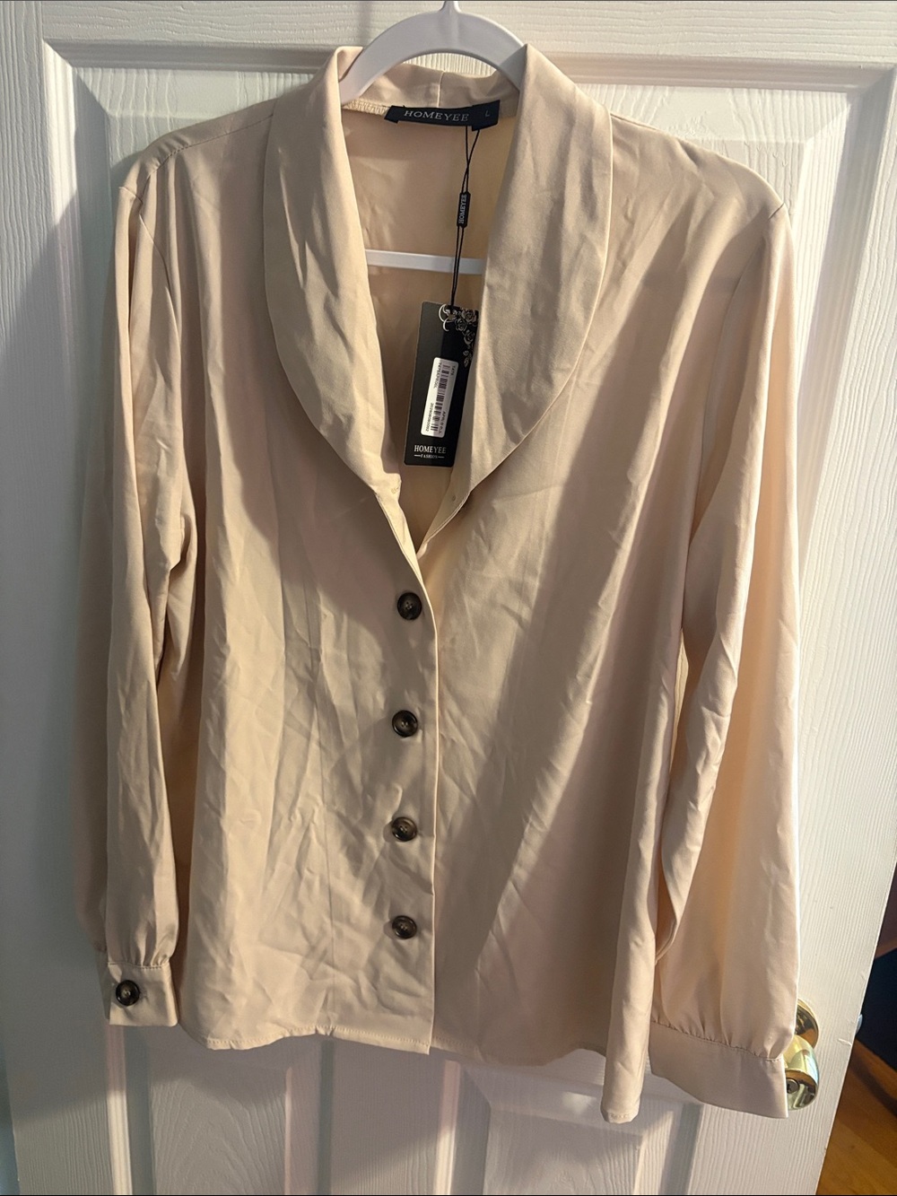 Cream Button-Front Women's Blouse